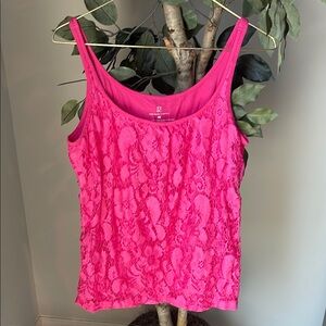 New York & Company Bright Pink Lace Tank Top